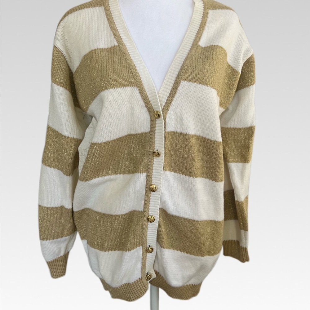 VINTAGE Elegant Gold and Cream Striped Women's Cardigan size M